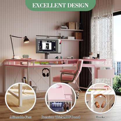 Reversible U Shaped Office Desk with RGB LED Lights-4