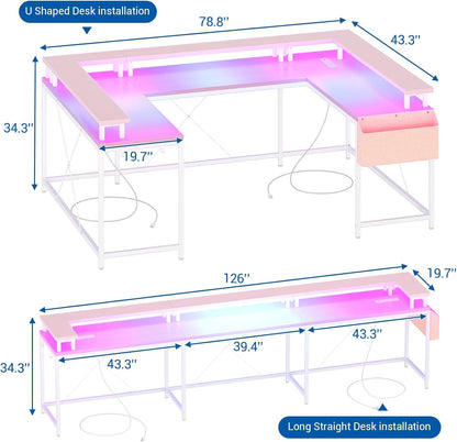 Reversible U Shaped Office Desk with RGB LED Lights-2