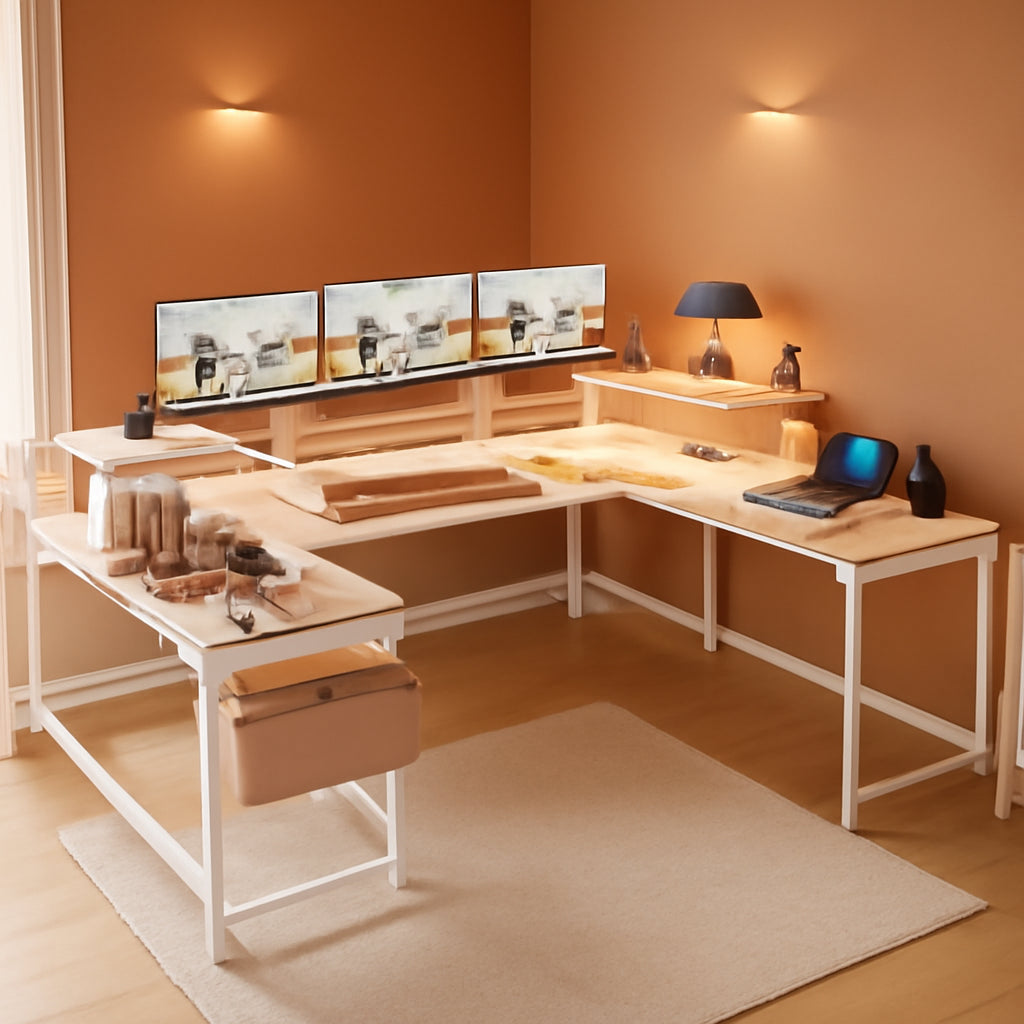 Reversible U Shaped Office Desk with RGB LED Lights-0