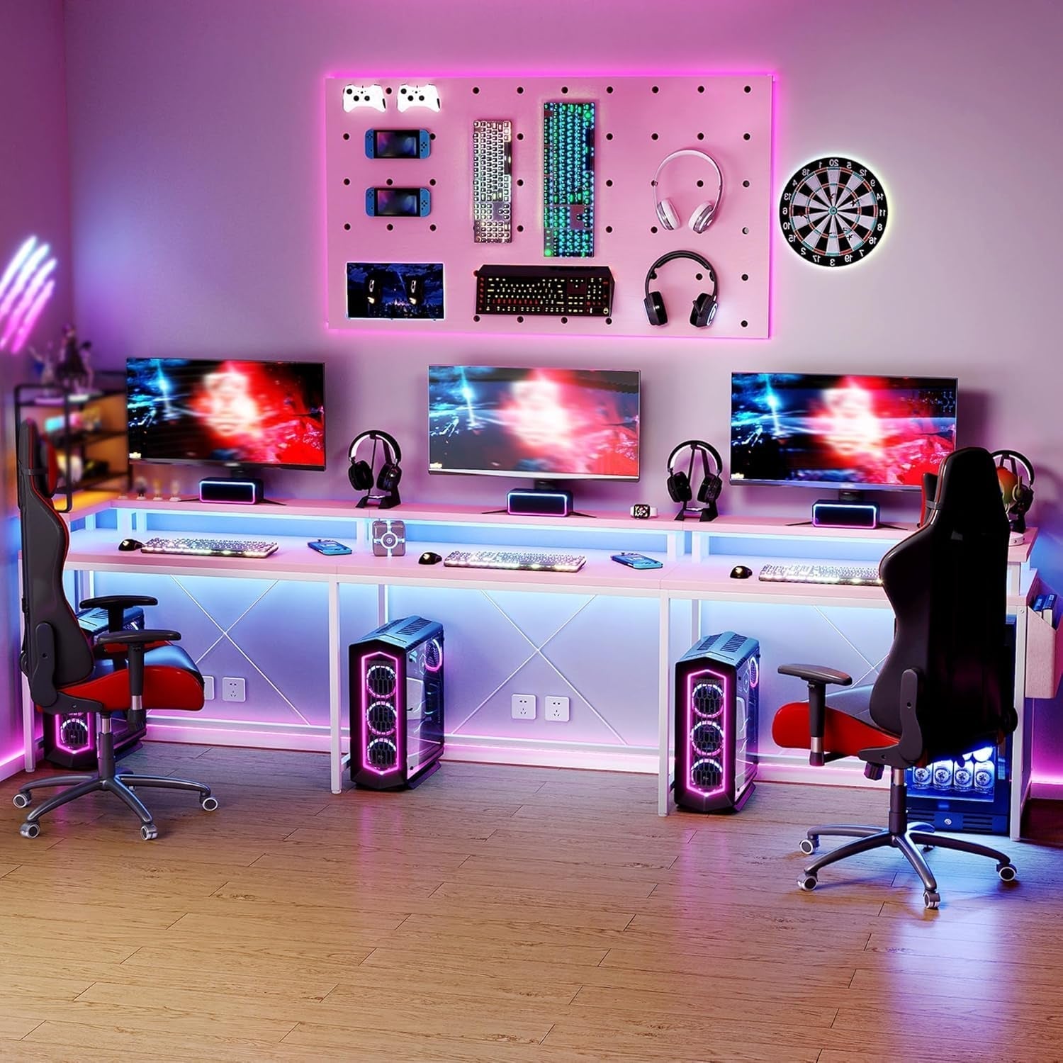 Reversible U Shaped Office Desk with RGB LED Lights-1