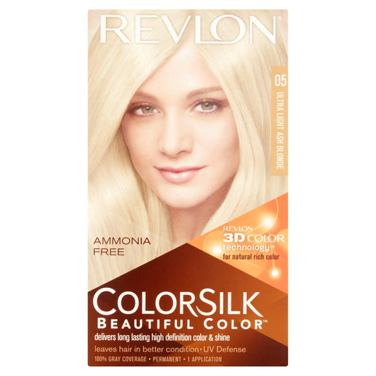 Revlon ColorSilk Beautiful Color hair dye box in Ultra Light Ash Blonde shade