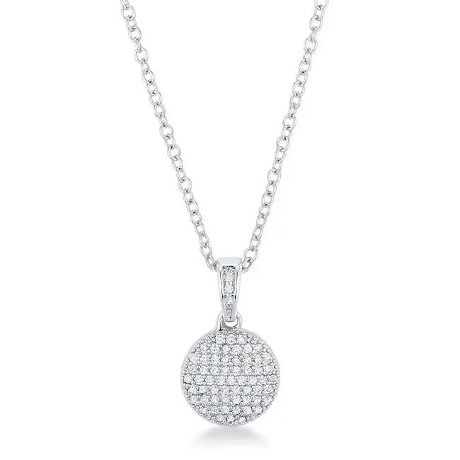 Rhodium Necklace with CZ Disk Pendant - Necklace