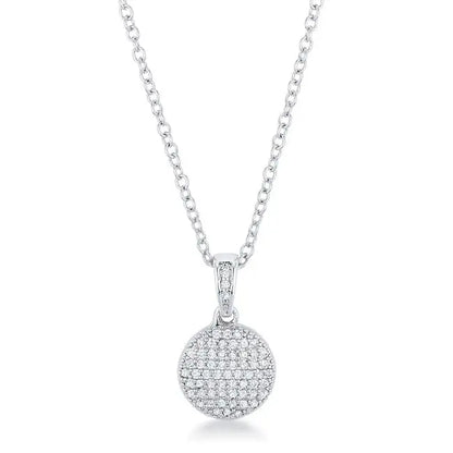 Rhodium Necklace with CZ Disk Pendant - Necklace