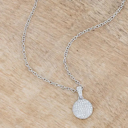 Rhodium Necklace with CZ Disk Pendant - Necklace