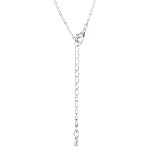 Rhodium Necklace with CZ Disk Pendant - Necklace