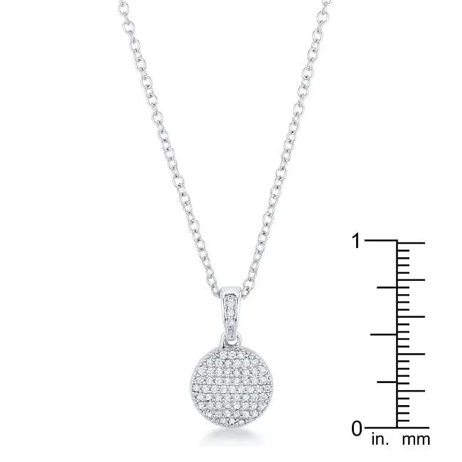 Rhodium Necklace with CZ Disk Pendant - Necklace