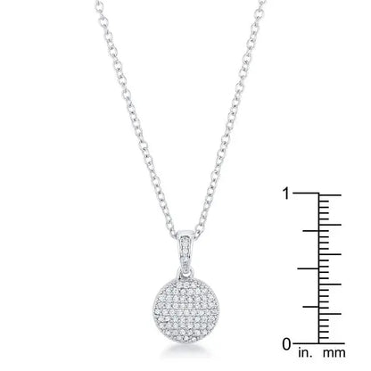 Rhodium Necklace with CZ Disk Pendant - Necklace