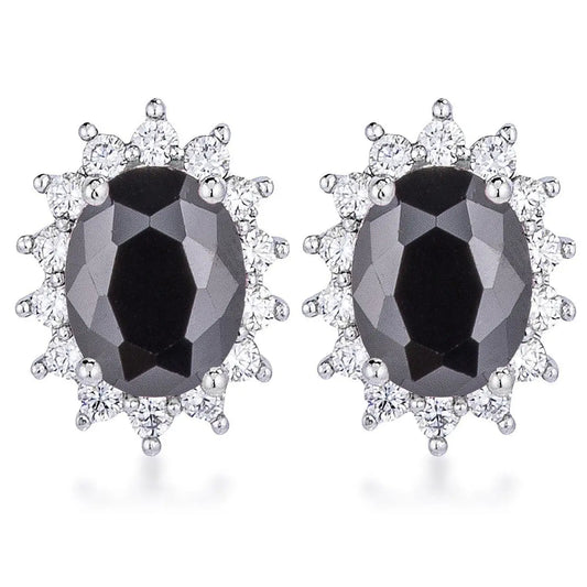 Rhodium Plated Black Petite Royal Oval Earrings - Earrings