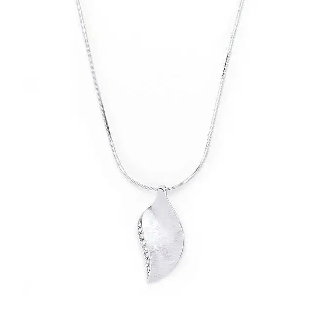 Rhodium Plated Crystal Leaf Necklace - Necklaces