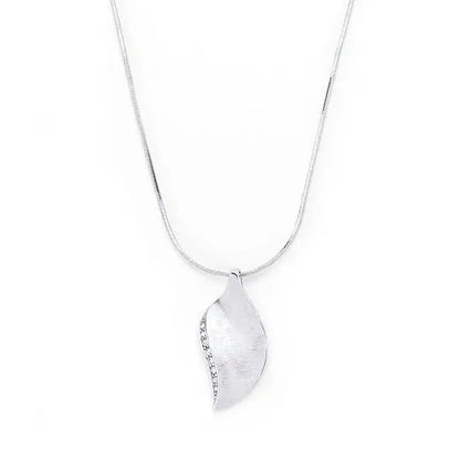 Rhodium Plated Crystal Leaf Necklace - Necklaces