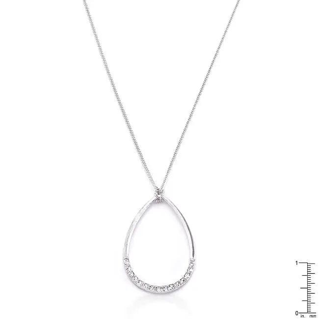 Rhodium Plated Crystal Teardrop Necklace - Necklaces