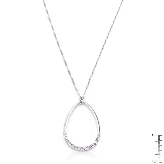Rhodium Plated Crystal Teardrop Necklace - Necklaces