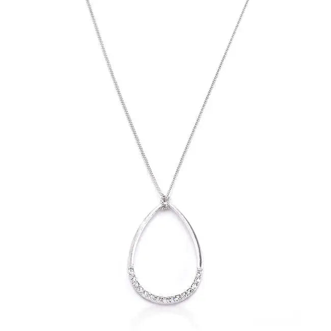 Rhodium Plated Crystal Teardrop Necklace - Necklaces