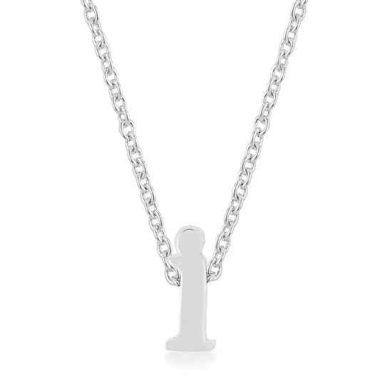 Rhodium Plated Finish Initial I Pendant - Pendants
