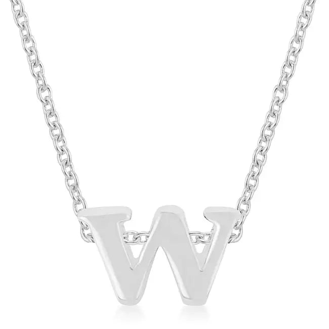 Rhodium Plated Finish Initial W Pendant - Pendants