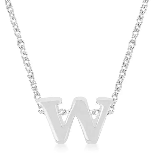 Rhodium Plated Finish Initial W Pendant - Pendants