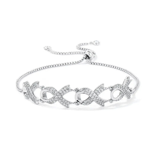 Rhodium Plated Pave CZ Ribbon Bracelet - Bracelets