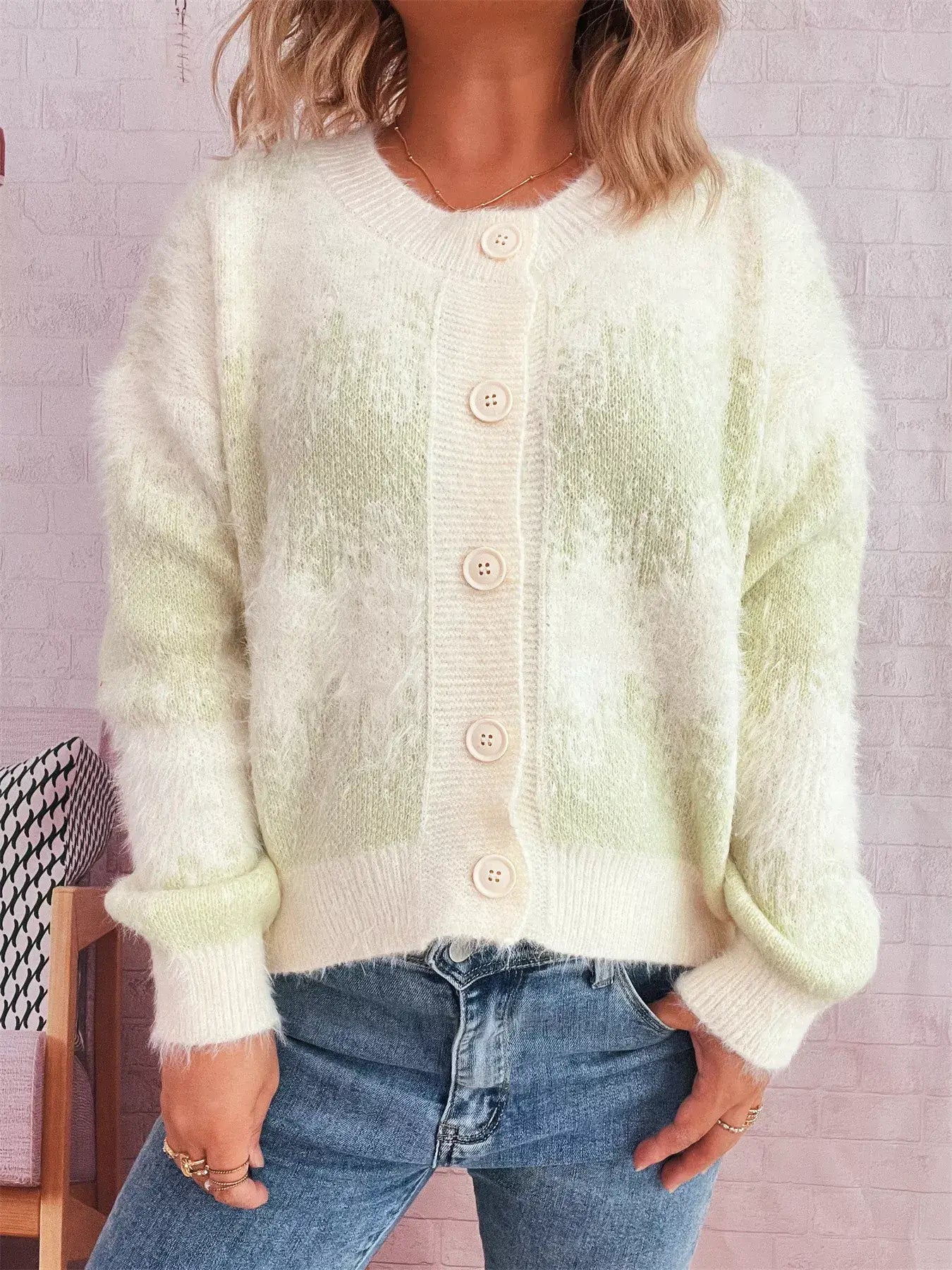 Ribbed Hem Button Up Cardigan - Cardigan