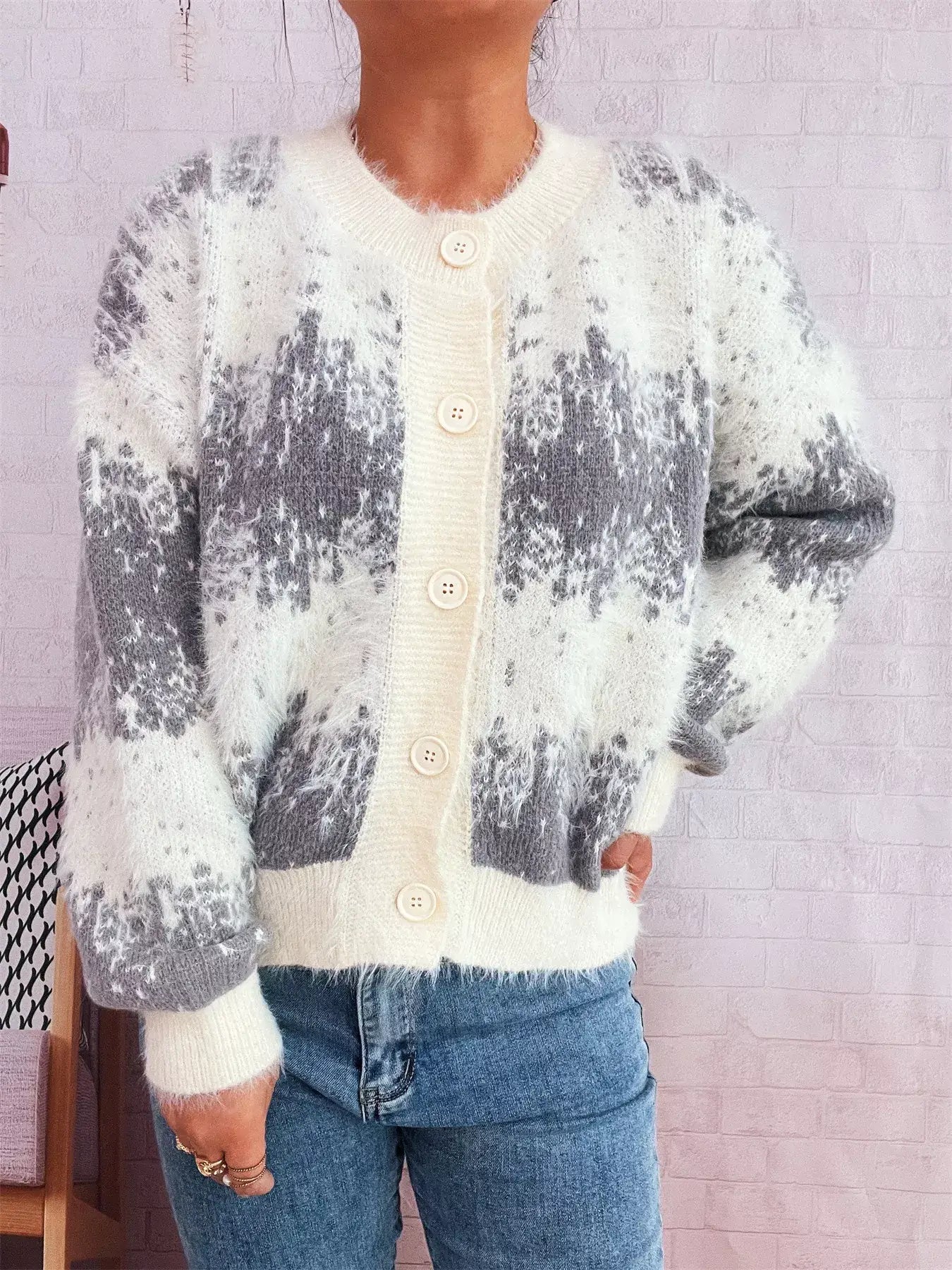 Ribbed Hem Button Up Cardigan - Cardigan