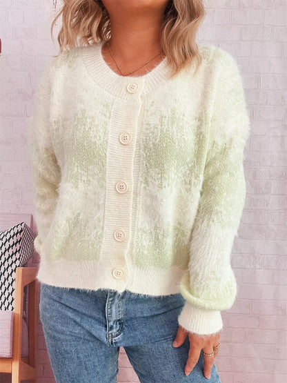 Ribbed Hem Button Up Cardigan - Cardigan