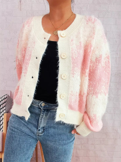 Ribbed Hem Button Up Cardigan - Cardigan