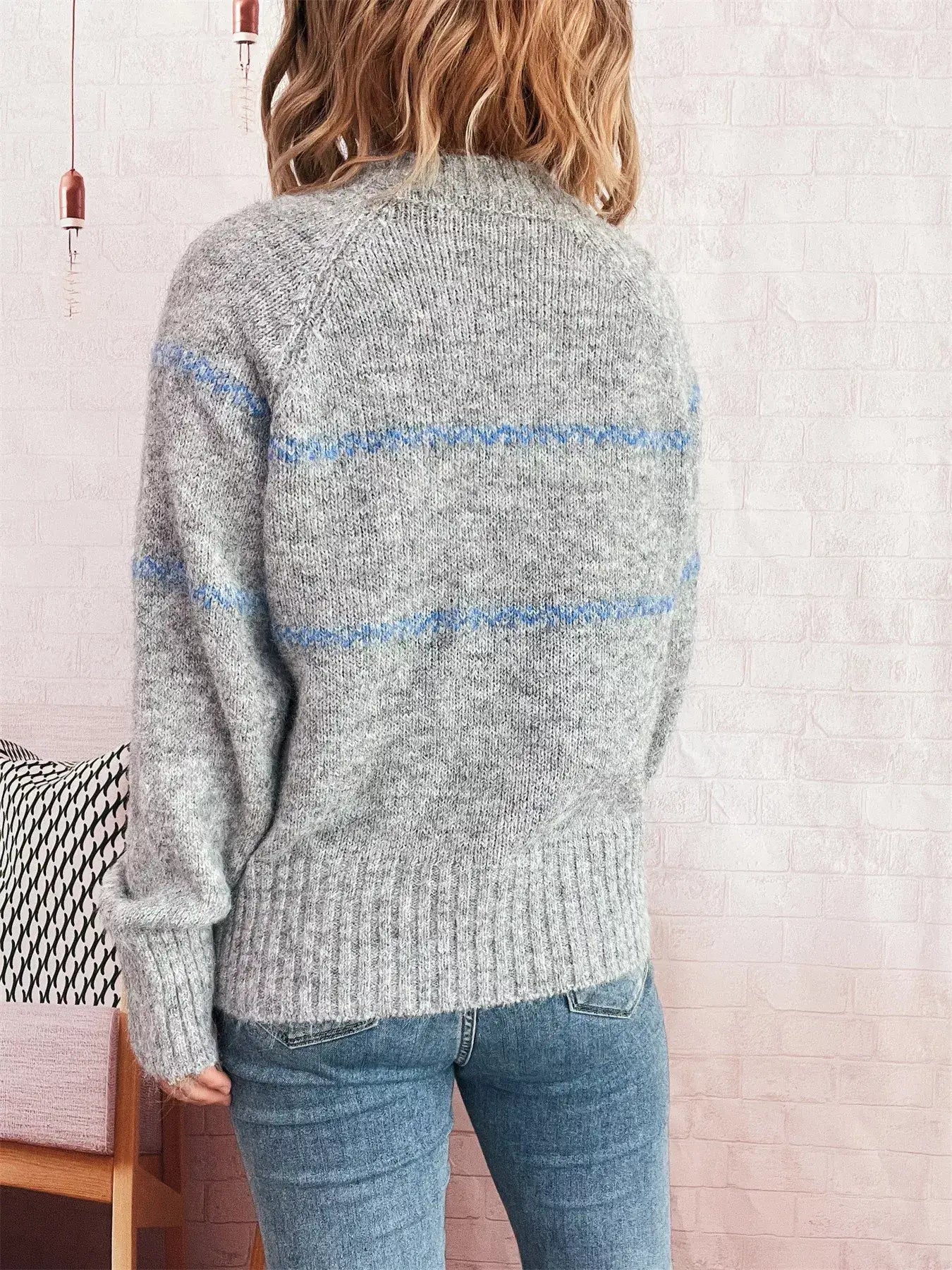 Ribbed Hem Flower Long Sleeve Sweater - Long Sleeve Sweater