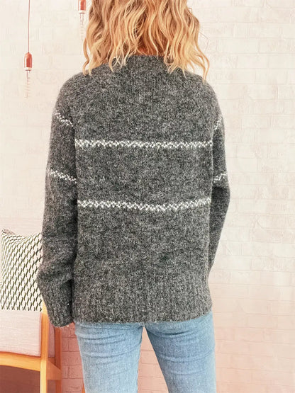 Ribbed Hem Flower Long Sleeve Sweater - Long Sleeve Sweater