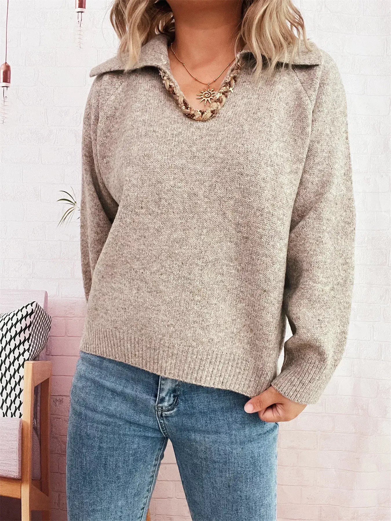 Ribbed Hem Raglan Sleeve Sweater - Sleeve Sweater