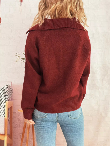 Ribbed Hem Raglan Sleeve Sweater - Sleeve Sweater