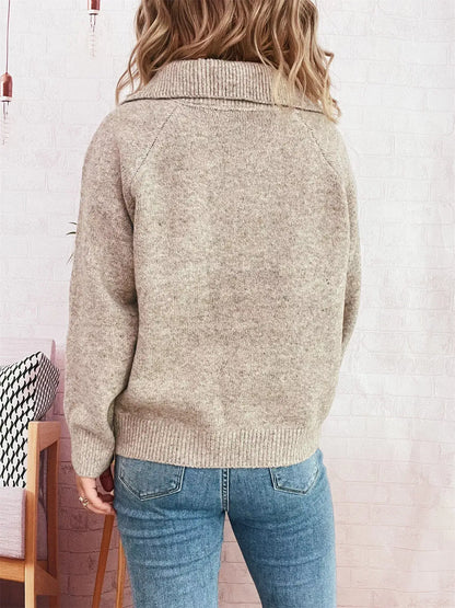Ribbed Hem Raglan Sleeve Sweater - Sleeve Sweater