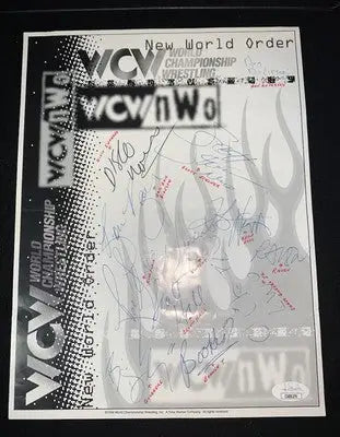 Ric Flair Arn Anderson Goldberg 12 Signed Flyer WWE NWO WCW JSA Auto Page Ticket