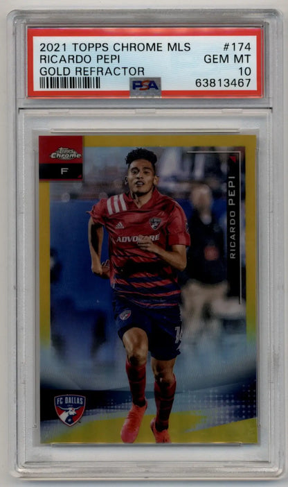Ricardo Pepi 2021 Topps Chrome MLS Gold Refractor 11/50 PSA 10 Gem Mint - Singles