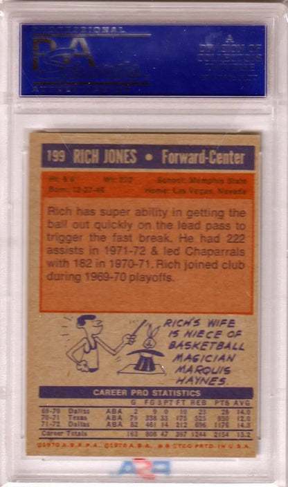 Rich Jones basketball card from 1972-73 Topps PSA 7 NM Columbia Hobby collection
