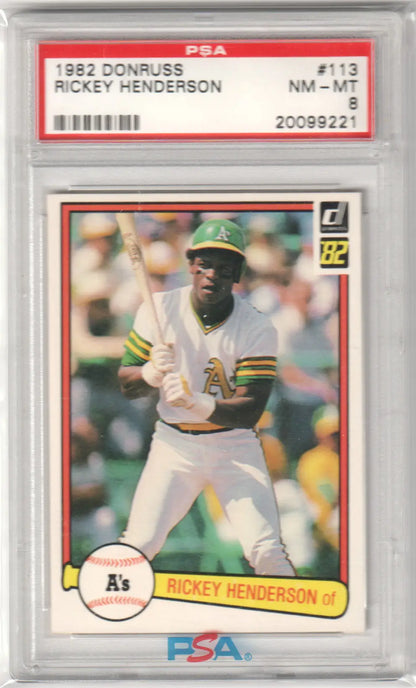 Graded 1982 Donruss Rickey Henderson baseball card PSA 8 NM-MT - Columbia Hobby