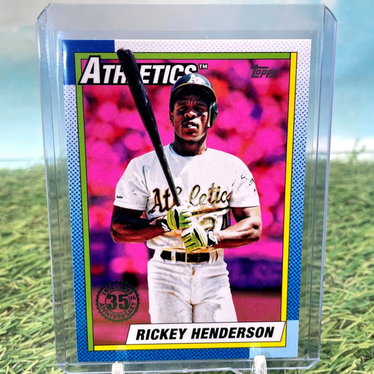 Rickey Henderson 35th Anniversary Pink Trading Card from 1990 Topps Baseball