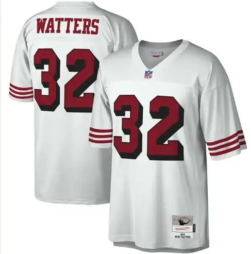 White Ricky Watters San Francisco 49ers legacy replica jersey with red and black number 32