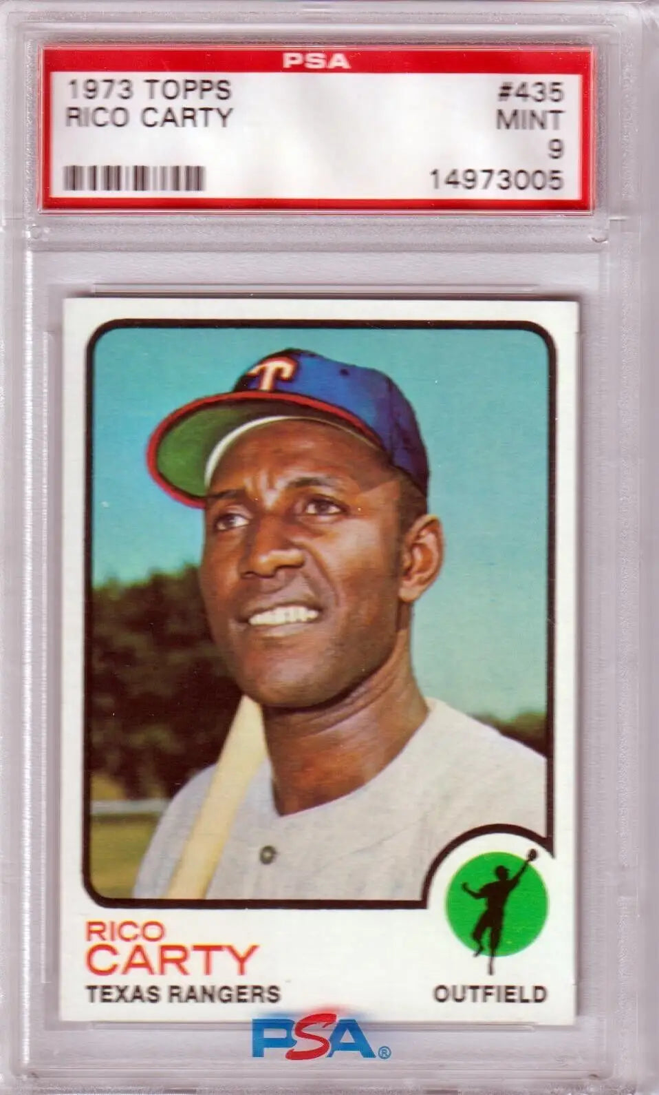 Graded Rico Carty 1973 Topps baseball card PSA 9 Mint featuring iconic player