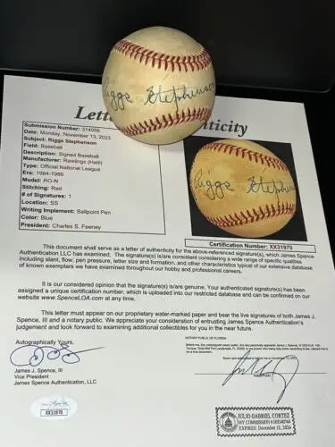 Signed Riggs Stephenson Chicago Cubs baseball with letter of authenticity