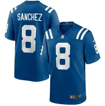Two blue Indianapolis Colts Nike game jerseys with Sanchez and number 8 on the back