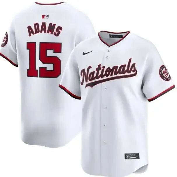 White Washington Nationals Riley Adams Nike Home Limited Player Jersey with ADAMS and 15 on back