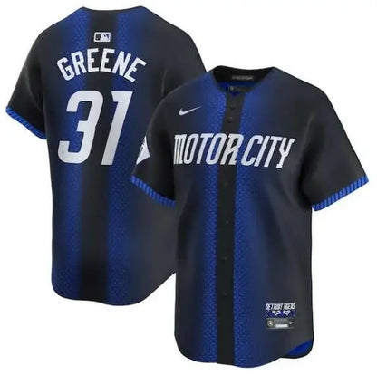 Detroit Tigers Nike City Connect Navy Jersey featuring Riley Greene logo