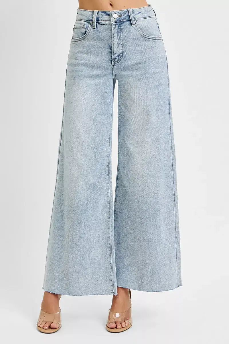RISEN Full Size High Rise Ankle Wide Palazzo Jeans Plus Size - LIGHT