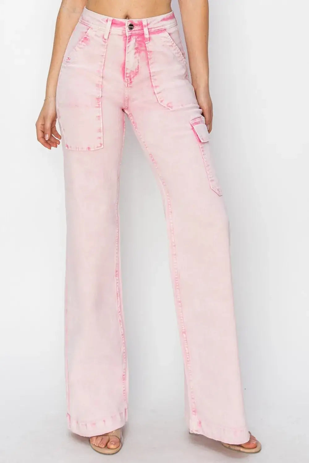 RISEN Full Size High Rise Cargo Pocket Jeans - Acid Pink / 0(24) - Cargo Pocket Jeans