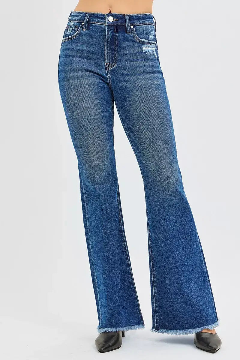RISEN High Rise Flare Jeans - DARK