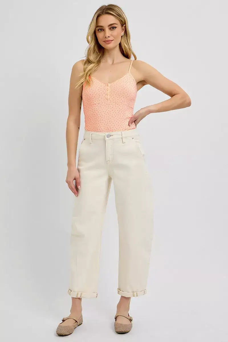 RISEN High Rise Relaxed Barrel Cuffed Jeans