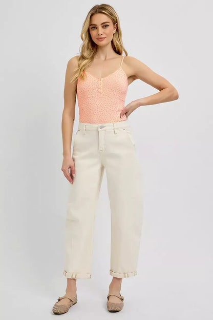 RISEN High Rise Relaxed Barrel Cuffed Jeans