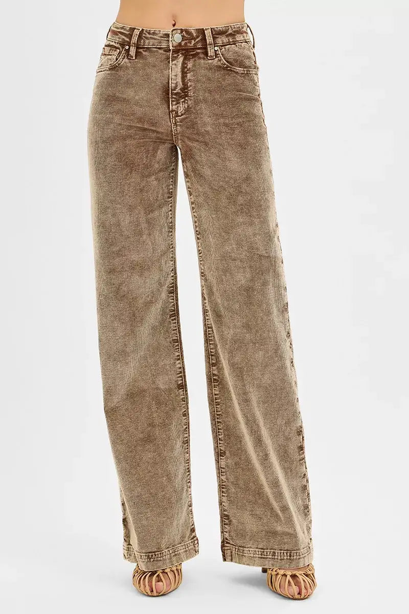 RISEN High Rise Wide Leg Corduroy Jeans - MOCHA