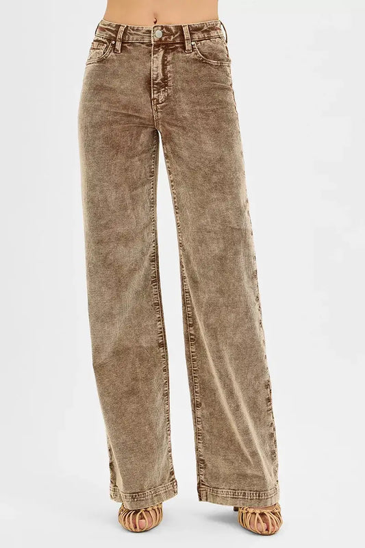 RISEN High Rise Wide Leg Corduroy Jeans - MOCHA