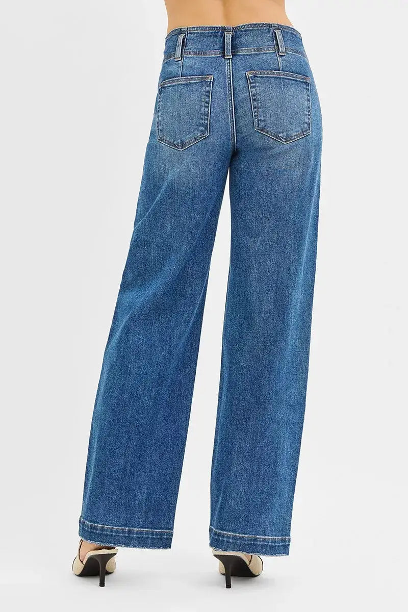RISEN Mid Rise Fit Wide Baggy Jeans