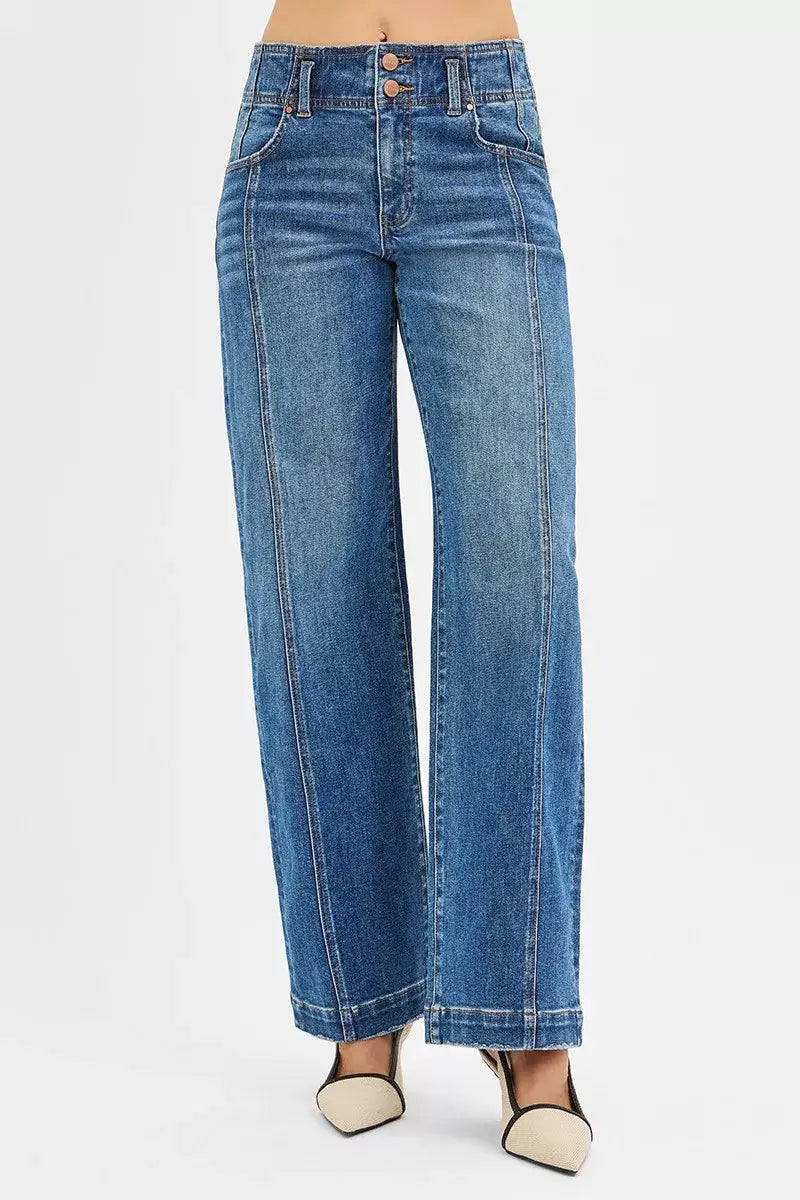 RISEN Mid Rise Fit Wide Baggy Jeans